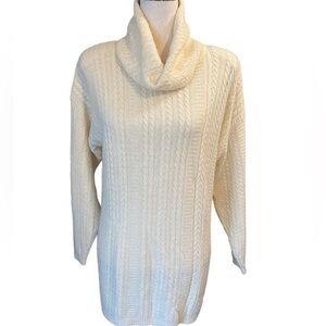 𝅺Jeanne Pierre Cream Cable Knit Lambswool Blend Cowl Neck Medium Sweater VTG